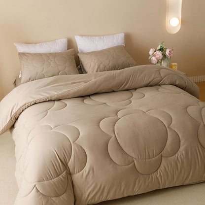 Champagne Flower Comforter King Champagne Sunflower Print Bed King Comforter Set 3 Pieces Champagne Floral Comforter Set for Women Girls Bedroom Decor All Season Hotel Quality Comforter Set