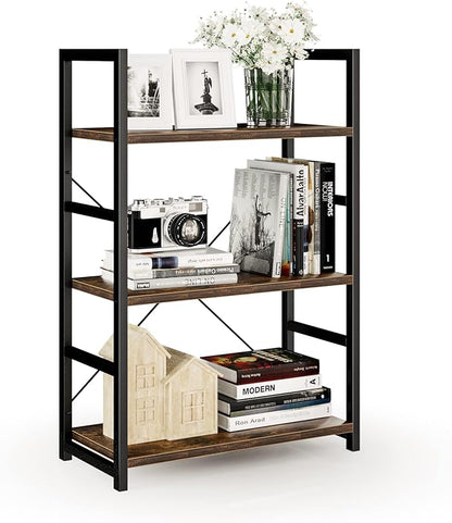 NUMENN 3 Tier Bookshelf, Bookcase Shelf Storage Organizer, Modern Book Shelf for Bedroom, Living Room and Home Office, Vintage