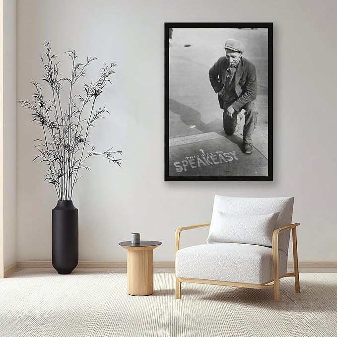 UXCBIA This Way to Speakeasy, Vintage Black And White, Alcohol Prohibition Poster Canvas Poster Bedroom Decor Sports Landscape Office Room Decor Gift Black Frame 12x18in(30x45cm)