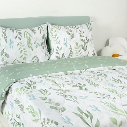 DILIMI Queen Comforter set, 3 Pieces Queen Size Comforter Sets, Reversible Green Comforter Queen, Ultra Soft and Fluffy Bedding Comforter Sets with Comforter, 2 Pillowcase