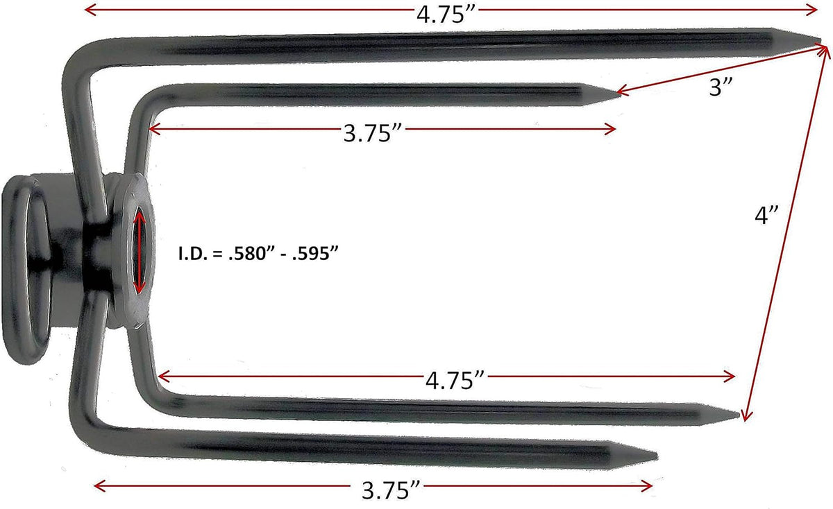 OneGrill Stainless Steel Grill Rotisserie Spit Rod Forks (Fits: 1/2 Inch Hexagon, 3/8 Inch Square, 1/2 Inch Round). 2-Pack (Includes 2 Sets)