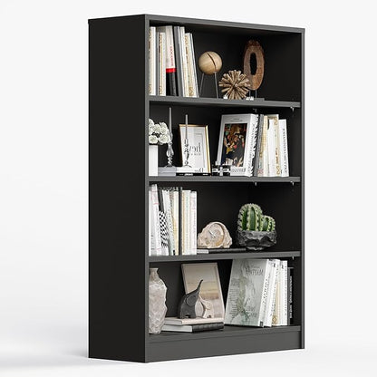 Farini 4 Shelf boockase Display Bookcase Freestanding Wooden Bookshelves for Home Office Living Room,48 Inch Height,Black