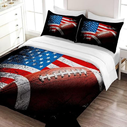 American Football Comforter Set for Boys Teens,Kids Sports Bedding Set Twin Size,USA Flag Football Printed Bedroom Sets with 2 Matching Pillow Shams