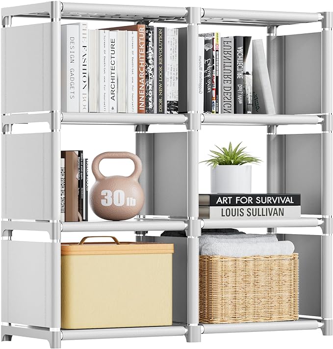 Mavivegue Book Shelf, 6 Cube Storage Organizer, DIY Bookcase, Metal Cube Bookshelf,Tall Book case for Bedroom, Living Room,Office,Closet Storage Organizer, White Cubicle Storage Rack
