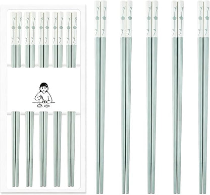 5 Pairs Fiberglass Chopsticks Dishwasher Safe, Slivek Reusable Chopsticks Non-slip and Lightweight, 24.3cm/9.57in Japanese Chinese Korean Chop Stick, Blue