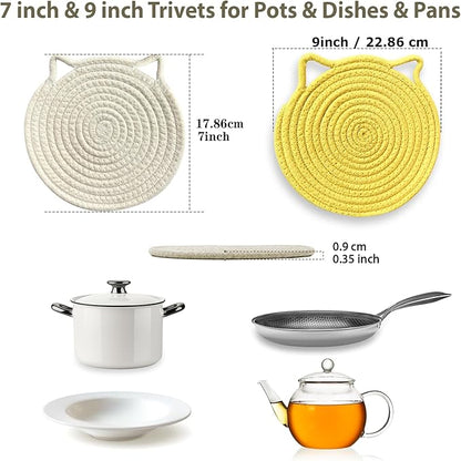 UKJENT Trivets for Hot Dishes - 5 Pcs Cotton Trivet Mats, Heat Resistant Hot Pads Pot Holders Set for Hot Pots & Pans, Kitchen Counter Farmhouse Table New Home Decor Essentials(7" & 9" & 12")