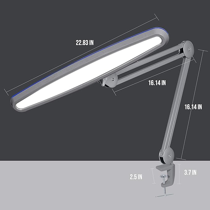 Neatfi XL 2,200 Lumens LED Task Lamp, 24W, 117 Pcs SMD LED, 23 Inches Ultra Wide Lamp, 4 Level Brightness Dimmable, Eye-Caring LED Lamp, Glare Free (Non-CCT with Clamp, Silver)