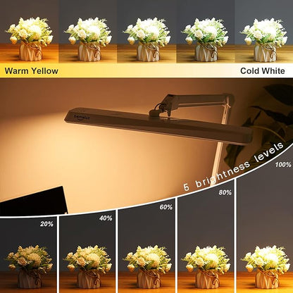 LED Architect Desk Lamp, 2500 Lumens, Dimmable, Metal Swing Arm, 5 Color Temperatures, 30W, Ideal for Task Work, Drafting, Reading, Clamp-on Office Table Lamp with 324 Bright LEDs(White)
