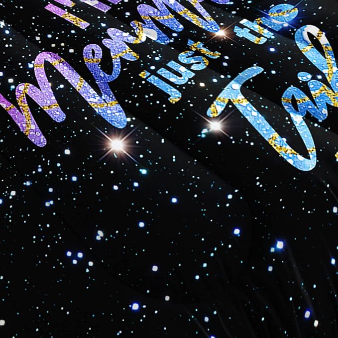 Datura home Bedding Comforter Set Black Starry Sky Mermaid Printed Pattern Quilt with 1 and 2 Pillowcases for Girls Bedroom All Season(Black Full) Full 80x90inches