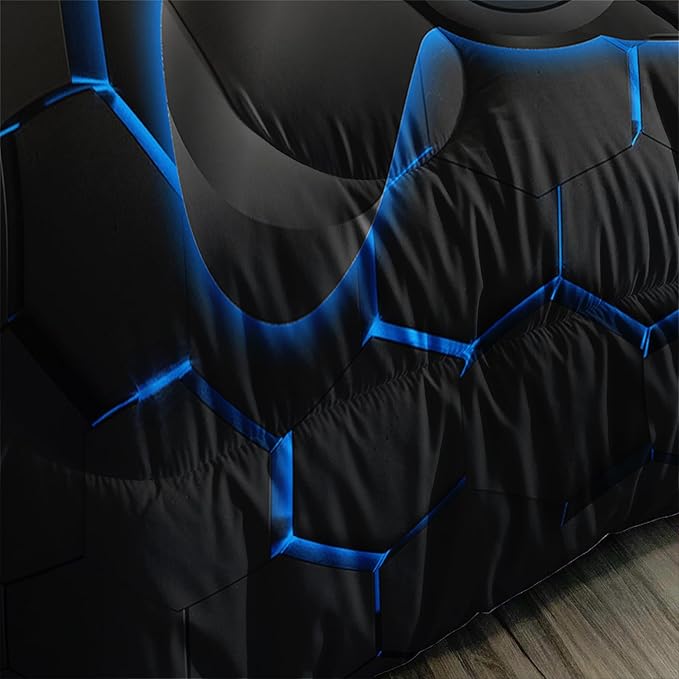 Axolotl Gamer Comforter Sets Full,Geometric Honeycomb Gaming Bedding Sets,Video Games Comforter,Gaming Bedding Set,Game Console Comforter Set for Kids Boys Girls Teens,1 Quilt 2 Pillowcases,Blue Red