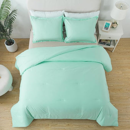 Sage Green Comforter Set King Size, Solid Lightweight Skin-Friendly Boho Bedding Set & Collections, Breathable Fluffy Microfiber 3 PCS (104"x90") Comforter Set for All Seasons