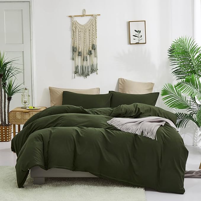 Army Green Comforter Set Deep Green Bedding Set Solid Green Comforter Set Men Breathable Dark Green Bedding Set Women Soft Hunter Green Comforter Set Skin Friendly, Cal King (104" X 96" )