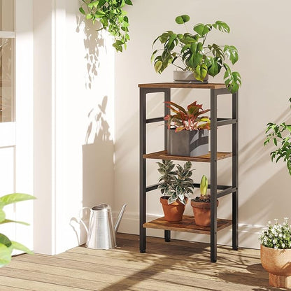 HOOBRO 3 Tier Bookshelf, Narrow Bookshelf, Record Storage Rack with Side Fence, Wooden Free-Standing Shelf Units, Narrow Display Shelf for Living Room, Bedroom, Classroom, Rustic Brown BF80CJ01
