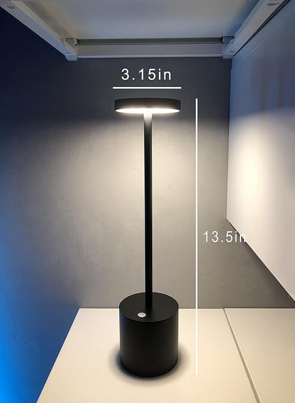 Cordless Table Lamp, Rechargeable LED Battery 6000mAh Metal USB Portable Powered Desk Lamp, 3 Levels Brightness Light for Restaurants Outdoor (13.25in Black)