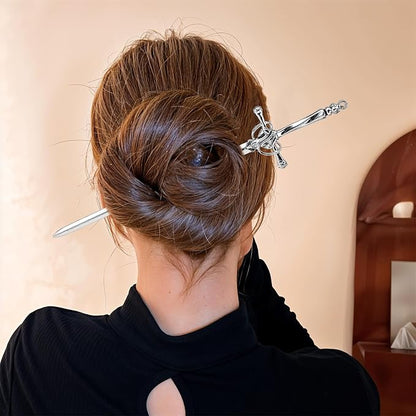 Qianyu 4 Pcs Ancient Style Sword Hair Chopstick Chinese Style Hair Stick for Bun Hair Long Hair Classic Vintage Ancient Sword Shape Hair Stick Women Girl Decorative Accessories (Style 3)