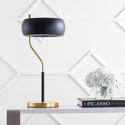 JONATHAN Y JYL6008A Oskar 22.5" Moody Metal LED Desk Lamp Contemporary Glam Minimalist Bedside Desk Nightstand Lamp for Bedroom Living Room Office College Bookcase LED Bulb Included, Black/Brass Gold