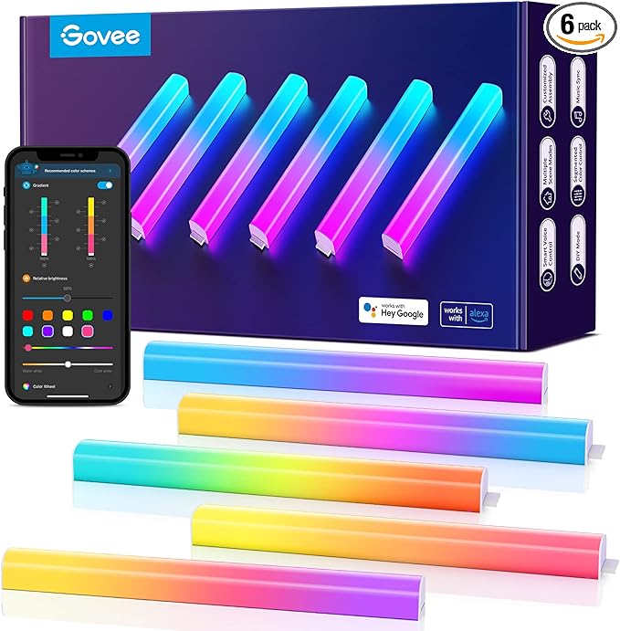 Govee Glide Wall Lights, RGBIC LED Lights, Smart Gaming Lights Works with Alexa and Google Assistant, RGB Light Bar, LED Wall Lights for Bedroom, 2 Panels Set (3 Sections/Panel)