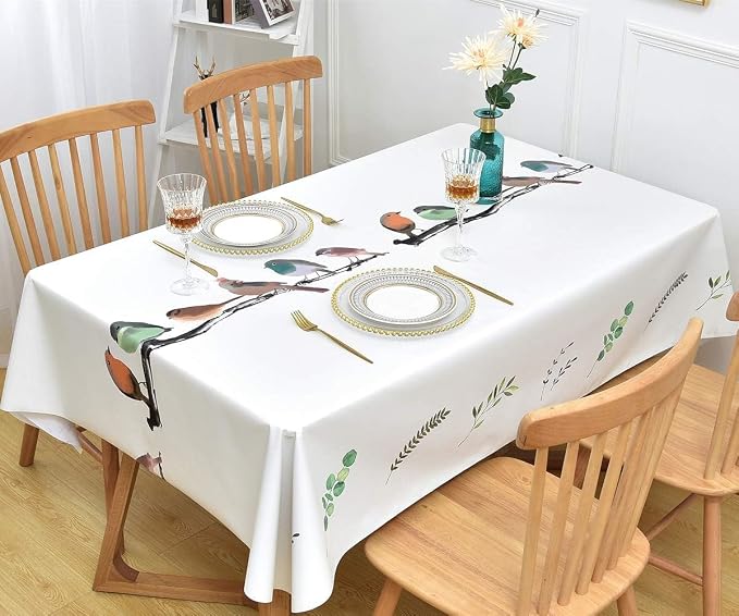 Wipeable Waterproof Tablecloth Vinyl Tablecloths for Rectangle Tables Heavy Duty PVC Tablecloth for Kitchen Dining Table(Birds, 54'' x 72'')
