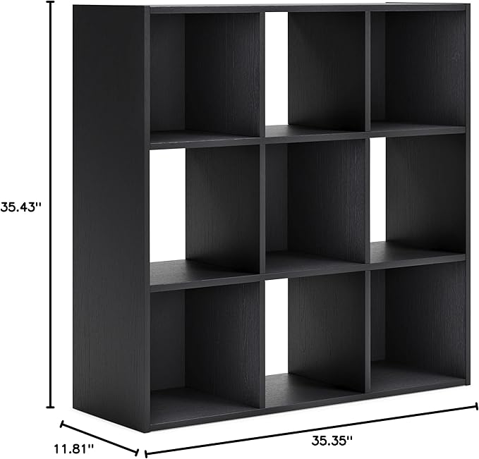 Signature Design by Ashley Langdrew Contemporary 9 Cube Storage Organizer or Bookcase, Black