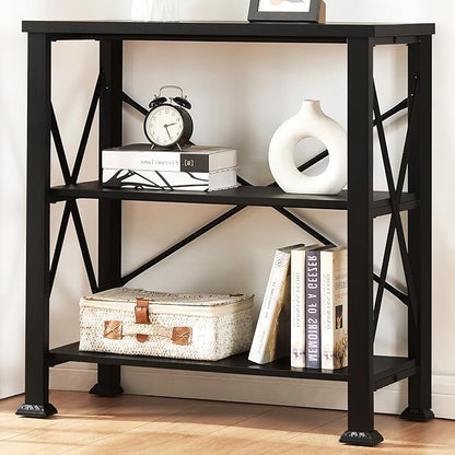 HOMBAZAAR Bookshelf, 3-Tier Industrial Bookshelf, Etagere Bookcases and Bookshelves, Small Bookshelf Storage Organizer, Freestanding Bookshelf for Living Room, Bedroom and Home Office,Black