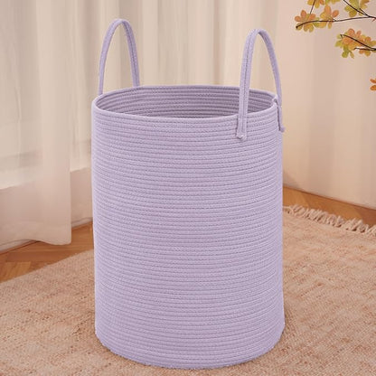 Large Woven Laundry Basket Hamper,100L Cotton Rope Storage Bin for Blankets,Toys and Clothes,Decorative Tall Nursery Hamper for Living Room,Baby Nursery,Bathroom and Bedroom,Purple