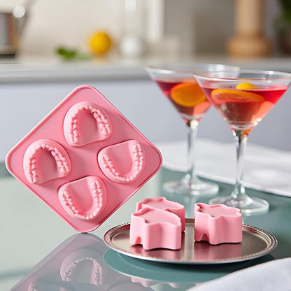 Pink 4 Hole Denture Teeth Shaped Ice Cube Mold Silicone Ice Tray DIY Ice Cream Funny Gag Gift For Dentist Seniors Ice Tray Molds, Ice Cube Molds and Trays