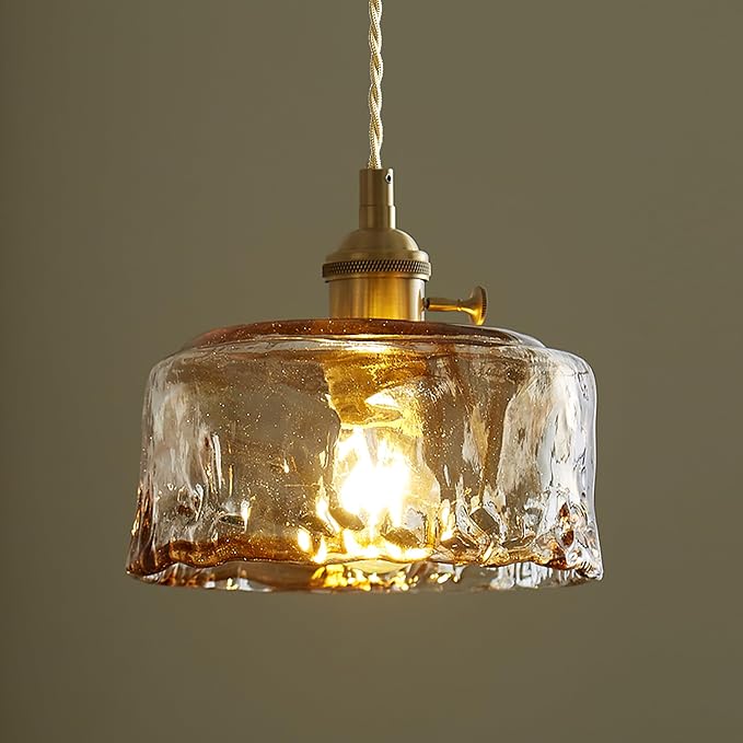 Sedelan Galss Pendant Light, Vintage Pendant Lights Kitchen Island Adjustable Tea Color-Amber Hanging Light Fixture for Living Room Dining Room Bedroom E26