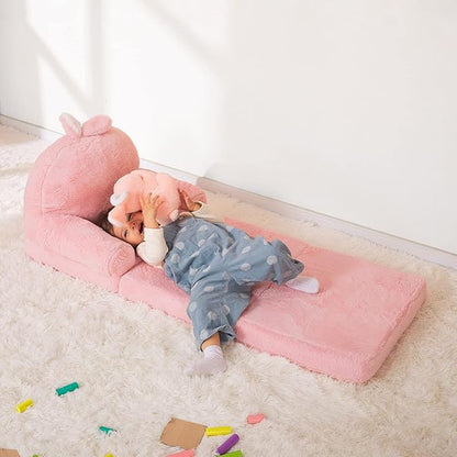 Kids Couch Fold Out Soft Toddler Chairs,Toddler Armrest Chair Bed for Play,Gift for 0-3 Years,Pink Bunny