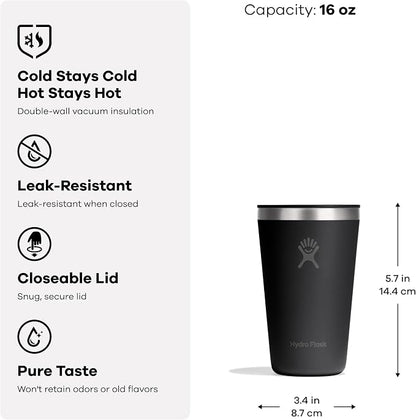 Hydro Flask All Around Tumbler Press-In Lid, Insulated Travel Mug, Stainless Steel Coffee Cup 16 Oz Cloud Pink