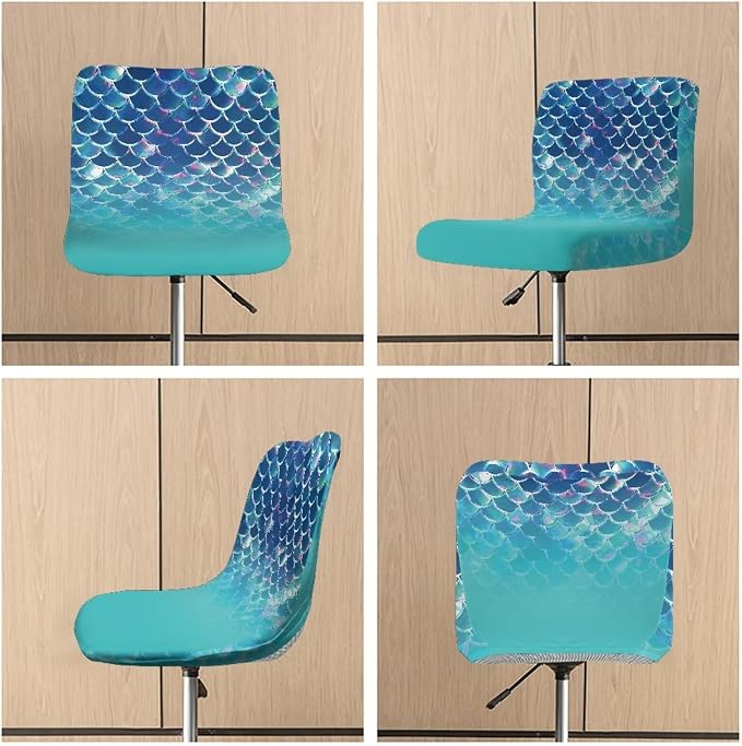 Blue Mermaid Scale Bar Stool Covers High Stool Chair Cover for Party Kitchen Club, Reusable Waterproof 2 Pcs Bar Stool Covers Decorative Covers