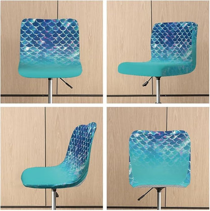 Blue Mermaid Scale Bar Stool Covers High Stool Chair Cover for Party Kitchen Club, Reusable Waterproof 2 Pcs Bar Stool Covers Decorative Covers