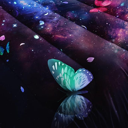 Datura home Butterfly Comforter Set for Girls Women,Colorful Butterflies in Space Galaxy Printed Black Bedding Set with 2 Pillowcases(Butterfly Galaxy Full)