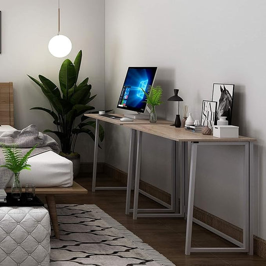 4NM 31.5" Folding Desk, Simple Assembly Computer Desk Study Writing Table for Small Space Offices/Home - Natural and White