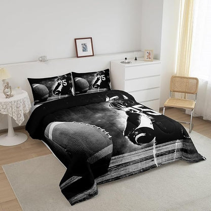 Erosebridal Football Down Comforter for Kids Boys Girls Teens Sports Theme Comforter Set Soccer Pattern Duvet Insert Football Match Bedding Set Youth Bedroom Decor Quilted with 1 Pillowcase,Twin