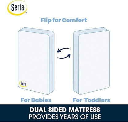 Delta Children Heartland 4-in-1 Convertible Crib Infant Changing Table with Pad + Serta Perfect Start Crib Mattress, Bianca White
