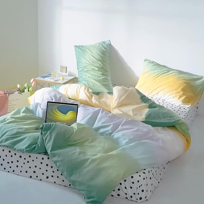 Green Gradient Comforter Set Twin Sage Green and Yellow Rainbow Bedding Comforter Set Multicolor Yellow Light Green Bedding Set Cotton Blanket Quilts Rainbow Color Comforter Set for Twin Bed