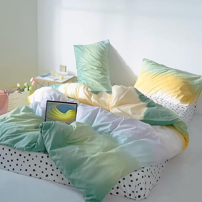 Green Gradient Comforter Set Twin Sage Green and Yellow Rainbow Bedding Comforter Set Multicolor Yellow Light Green Bedding Set Cotton Blanket Quilts Rainbow Color Comforter Set for Twin Bed