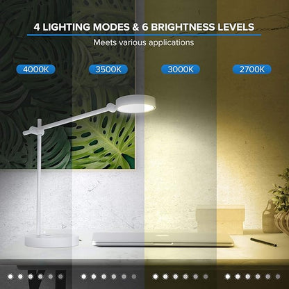 SANSI LED Desk Lamps for Office, Eye-caring No Blue Light Touch Control Desk Lamp with 6 Brightness Levels, 4 Modes with Memory Function, 10W 950 Lumens Modern Table Lamp for Home Reading, White