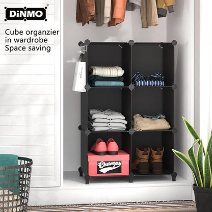 6 Cubes Storage Organizer, Bookcase, Display Shelf with Wooden Mallet, Cabinet Storage for Kids, Adult, Office, Bedroom, Bathroom, Black