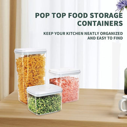 Pop Top Food Storage Containers, Leakproof Pantry Food Storage Containers, Kitchen Storage Containers with Lids Airtight 3-Piece - 3.5Qt/2.1Qt/1.3Qt