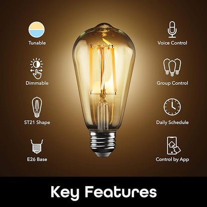 Geeni Smart Light Bulb - Alexa and Google Home Compatible, Tunable White LED Programmable and Dimmable WiFi Light Bulb, App Controlled (ST21-4 Pack)