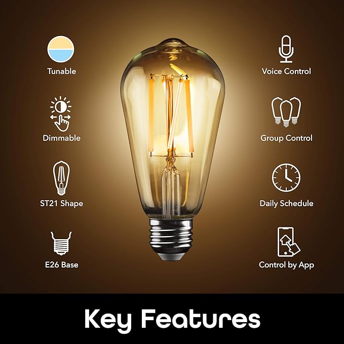 Geeni Smart Light Bulb - Alexa and Google Home Compatible, Tunable White LED Programmable and Dimmable WiFi Light Bulb, App Controlled (ST21, 2-Pack)