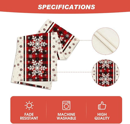 Artoid Mode Buffalo Plaid Snowflakes Christmas Table Runner, Seasonal Winter Kitchen Dining Table Decoration for Home Party Decor 13x36 Inch