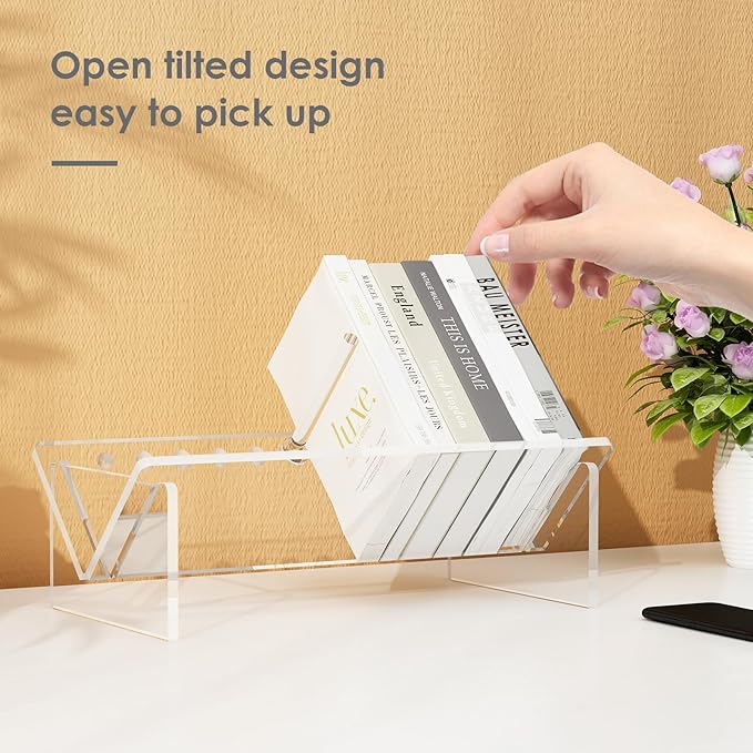 Acrylic Desk Bookshelf,Small Desktop Bookcases Clear Book Shelf Organizer for Home Office School,Book Stand Display Rack for CDs Magazines Books
