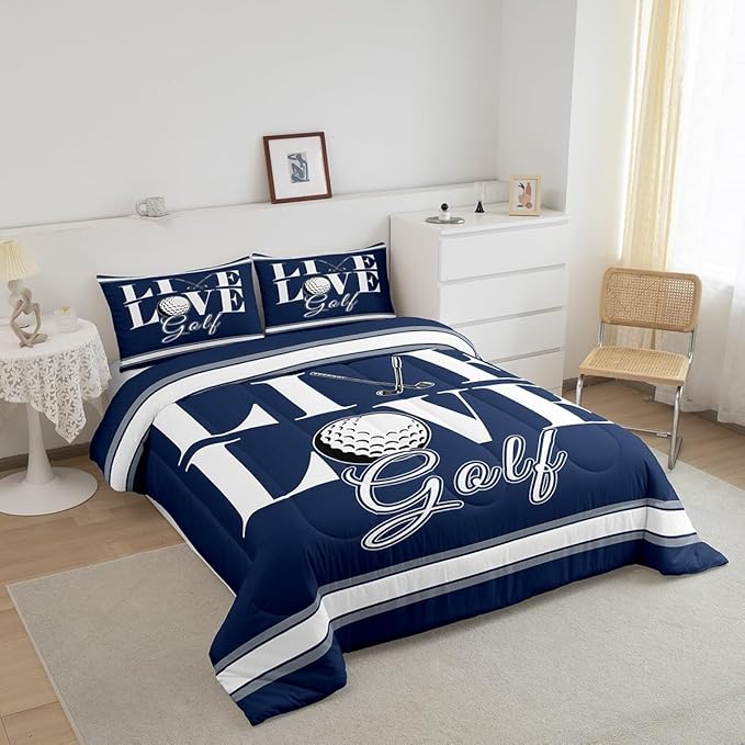 Feelyou Golf Print Bedding Set Queen Size Ball Gaming Comforter Set for Kids Boys Girls Decor Sports Theme Comforter Microfiber Golf Ball Duvet Set Bedroom Quilt Set
