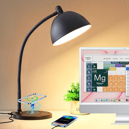 BOHON Desk Lamp, LED Desk Lamp with USB Charging Port, Wireless Charger Desk Light for Home Office, 5 Colors 7 Levels Brightness, Touch Table Lamp for Bedroom Bedside College Dorm Reading, Black