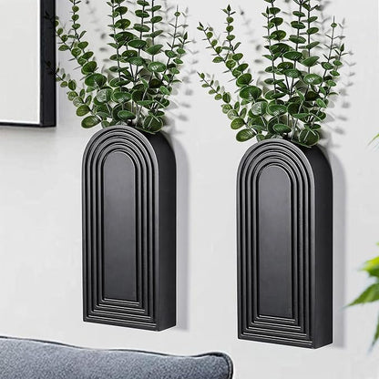 2 Pack Wooden Wall Vase Set - Black Finish Modern Farmhouse & Boho Wall Decor for Entryway, Hallway, Bathroom, Living Room, Dining Room, Narrow Spaces