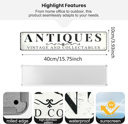 Antiques Store Sign Vintage Decor Rustic Wall Decor Retro Metal Sign 4×16 Inches For Home Cafe