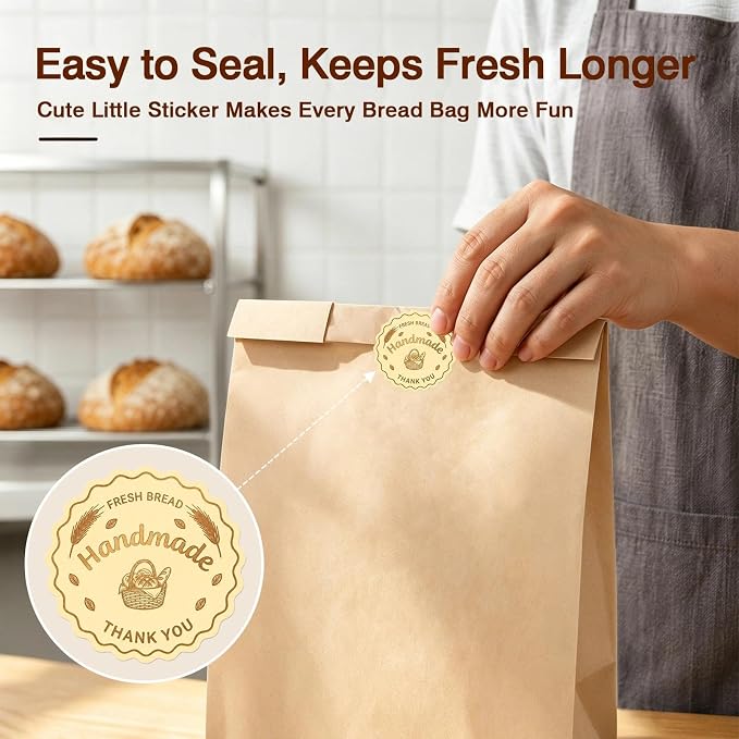 200 PCS Bread Bags for Homemade Bread, Clear Window Sourdough Bags | Bakery Paper Bags for Cookie and Snack Storage, Loaf Packaging, Sourdough Bread Bags Includes 225 Sealing Stickers