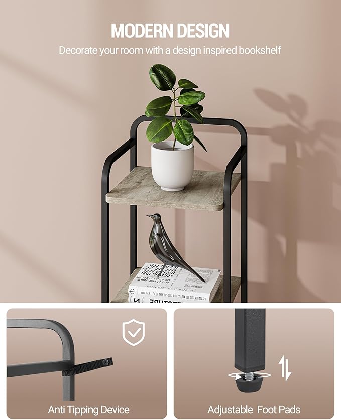 Bookcase Bookshelf, Narrow Book Shelf, Industrial Coner Shelf Storage Organizer, Slim Shelving Unit for Home Office, Living Room, Bedroom, Kitchen, 6-Tier Greige BC24605B